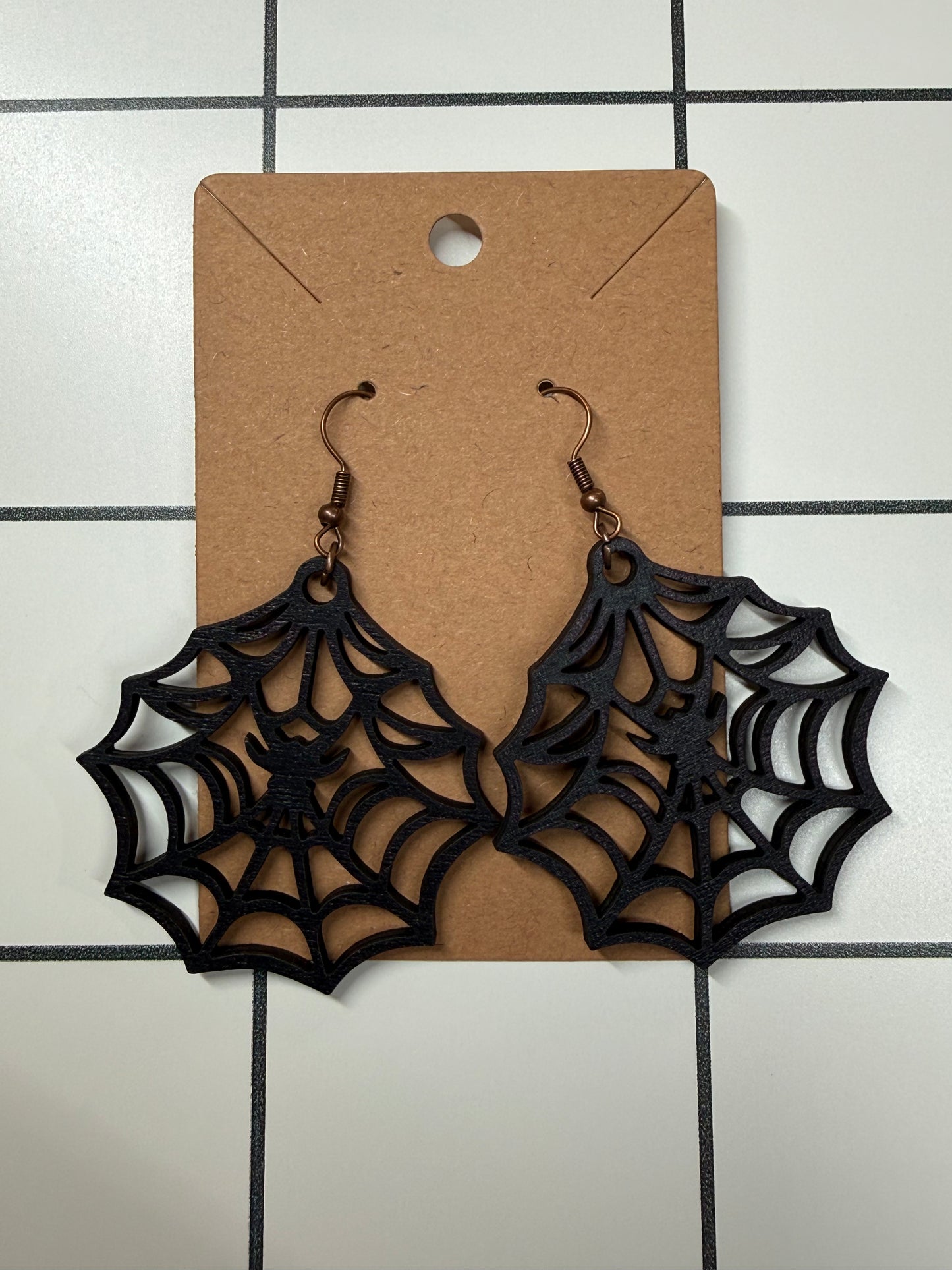 Black Spider & Web Earrings