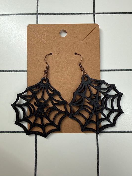 Black Spider & Web Earrings