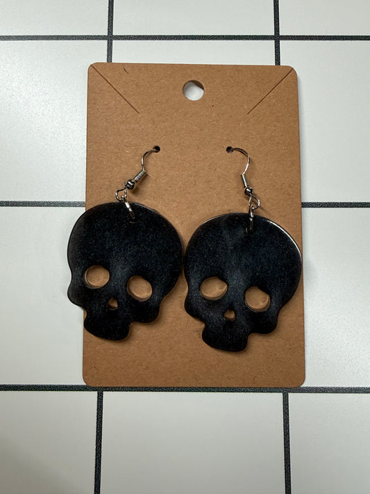 Black Shimmer Skull Earrings