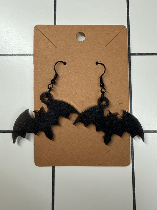 Black Shimmer Bat Earrings