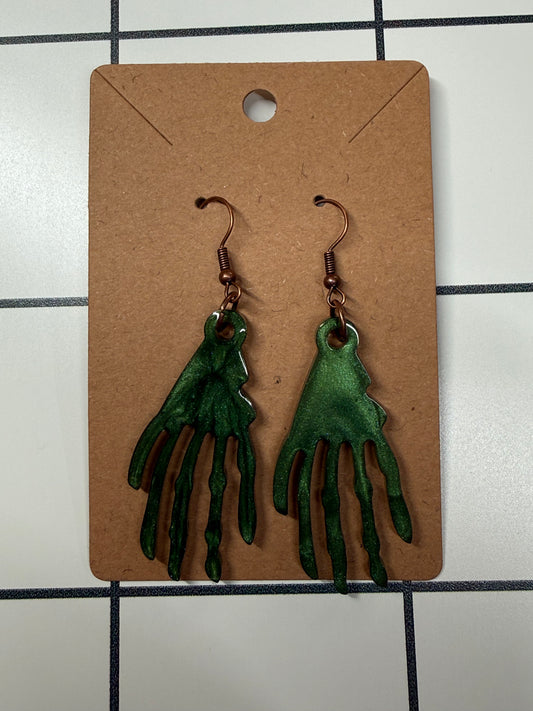 Green Skull Hand Earrings