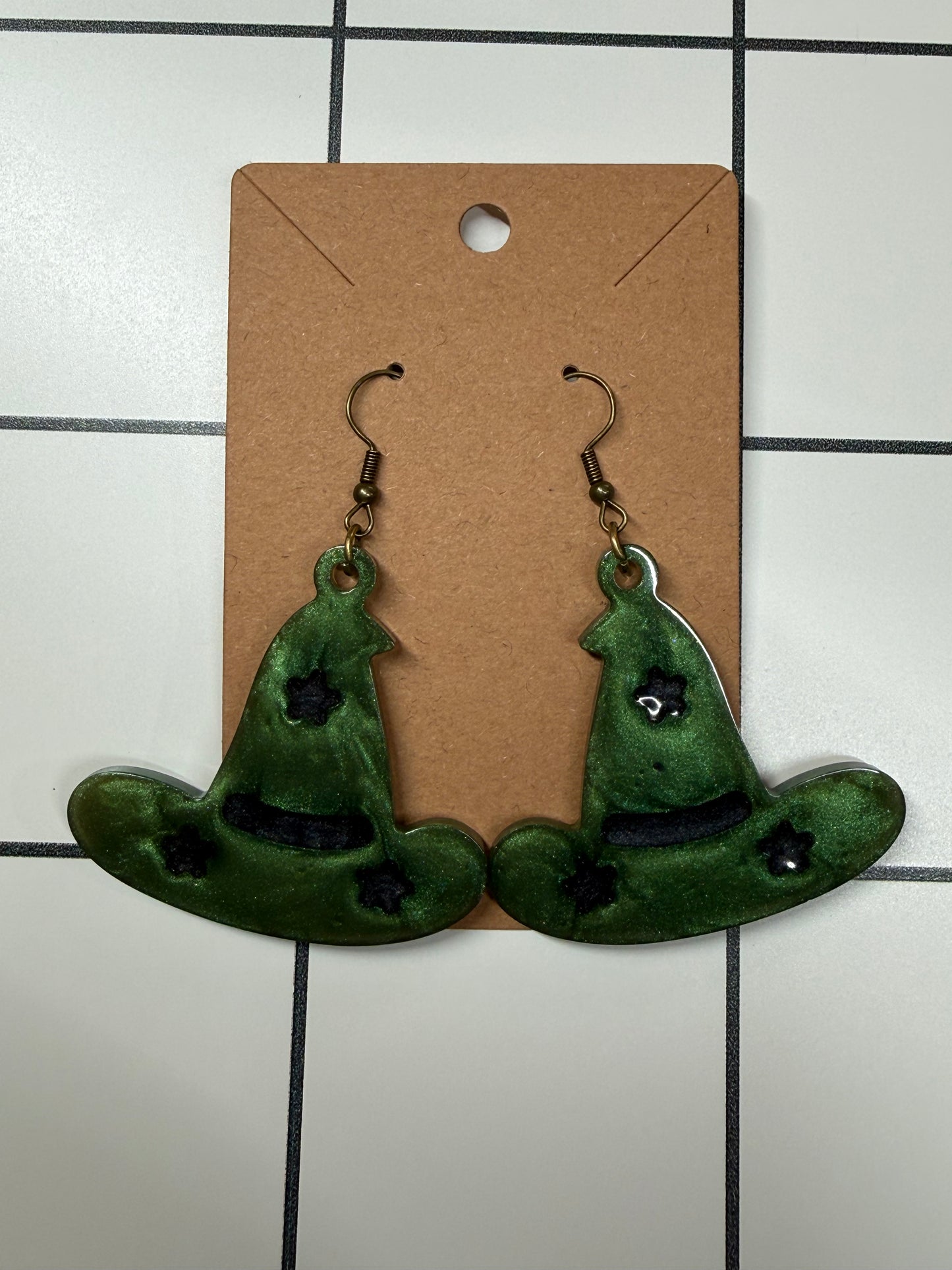 Black & Green Witch Hat Earrings