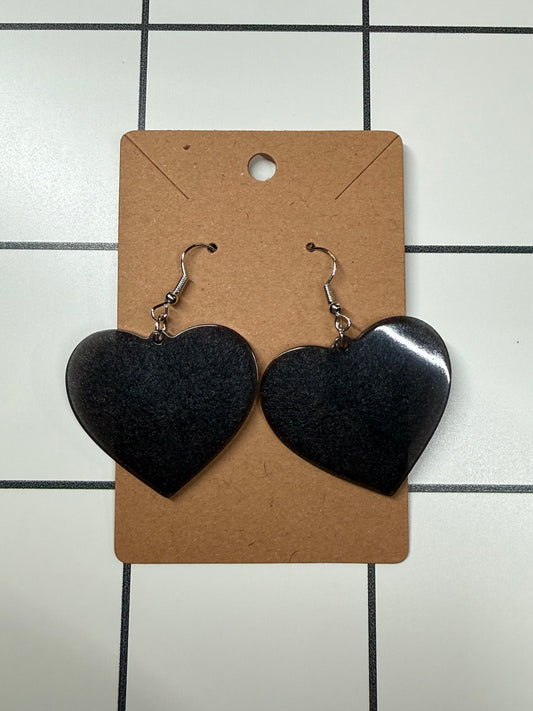 Black Shimmer Heart Earrings