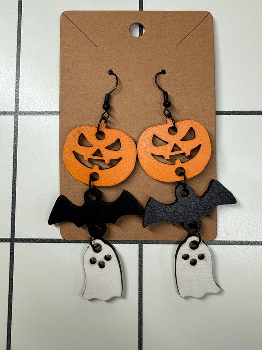 Pumpkin Bat Ghost Earrings