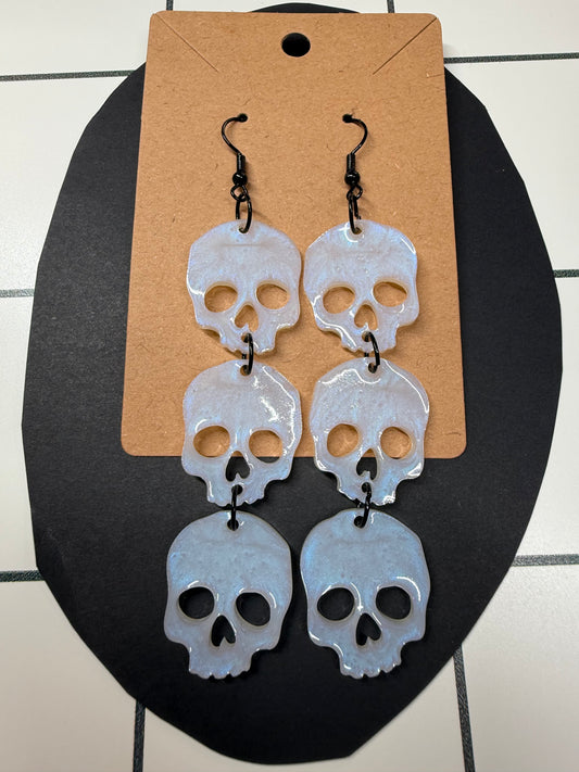 White Shimmer Skull Earrings